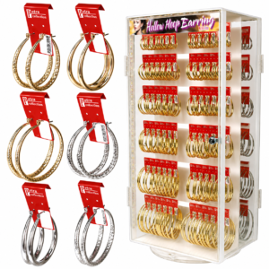 Hollow Hoop Earrings, Jewelry Turntable LED Display with Lock